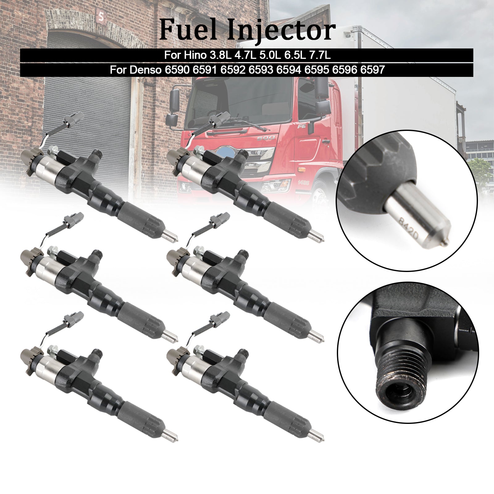 Hino 3.8L 4.7L 5.0L 6.5L 7.7L 6PCS Fuel Injectors 095000-6593 CB84034501S 095000-6594 Generic