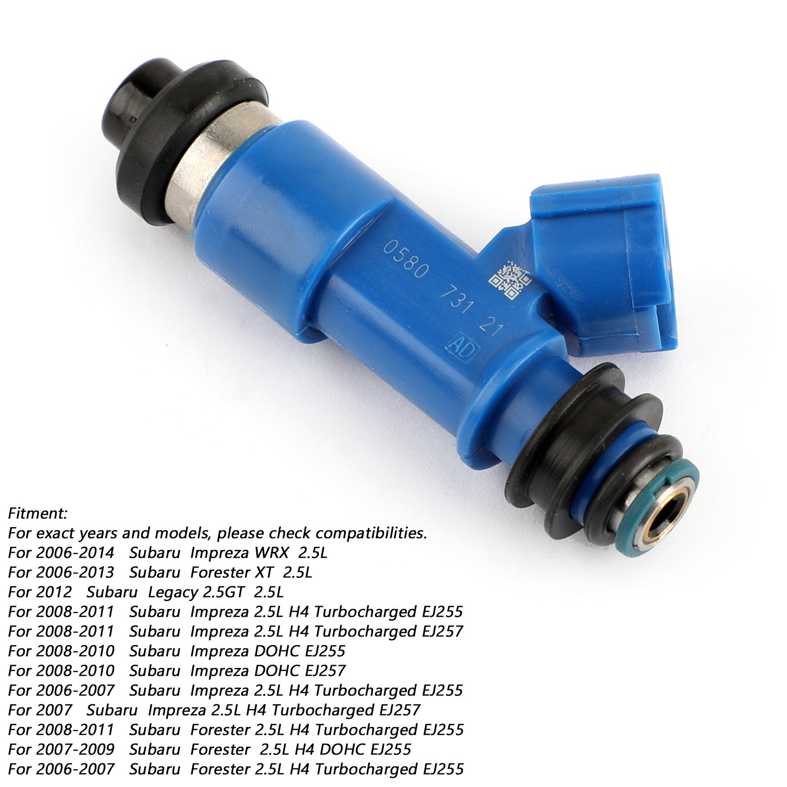 2006-2013 Forester XT 2.5L 4PCS Dark Blue 565cc Fuel Injectors 16611-AA720 EJ20 EJ25 EJ255 EJ257 Generic