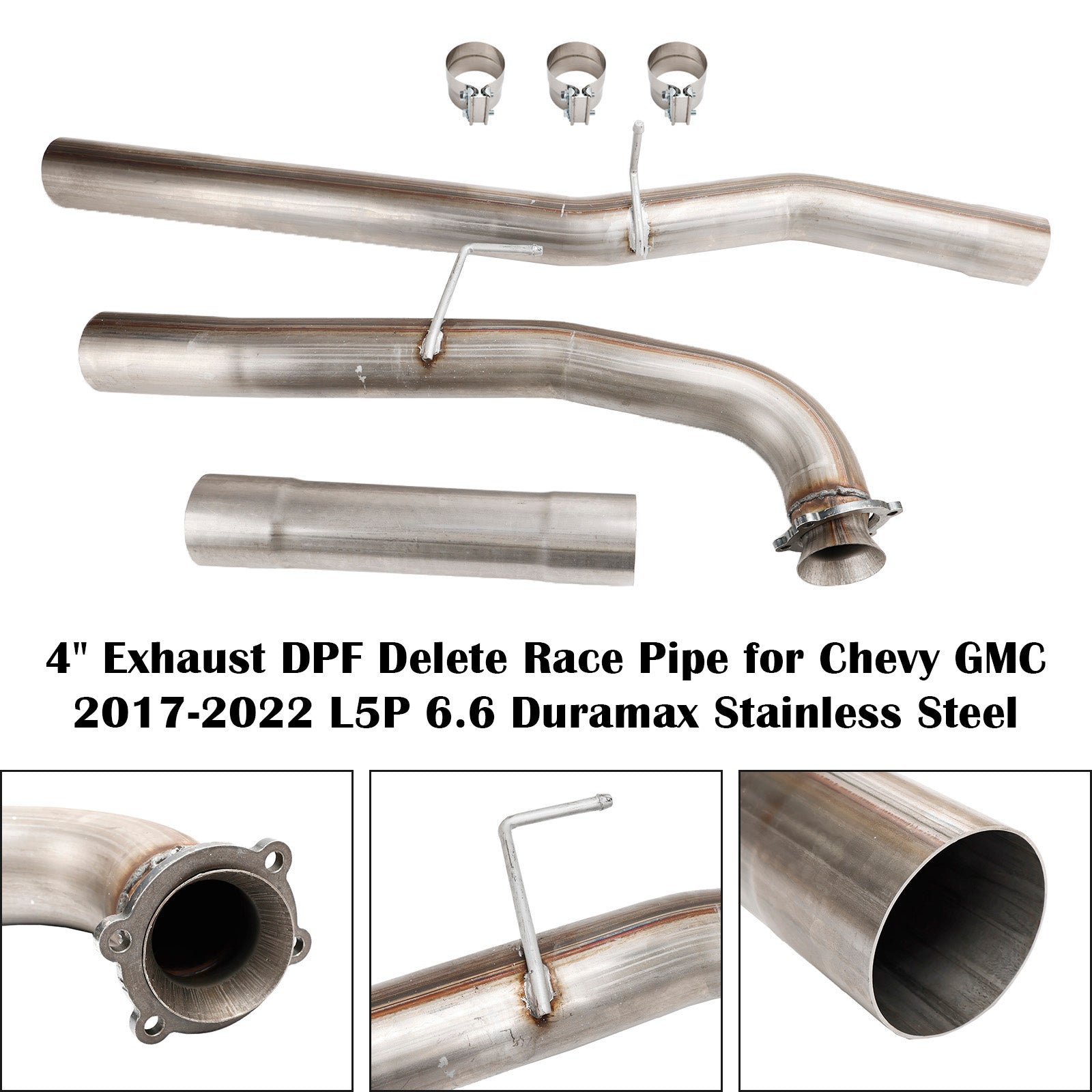 2017-2022 4" Exhaust DPF Delete Race Pipe for Chevy GMC Sierra 2500 3500 HD L5P 6.6L Duramax Stainless Steel Generic