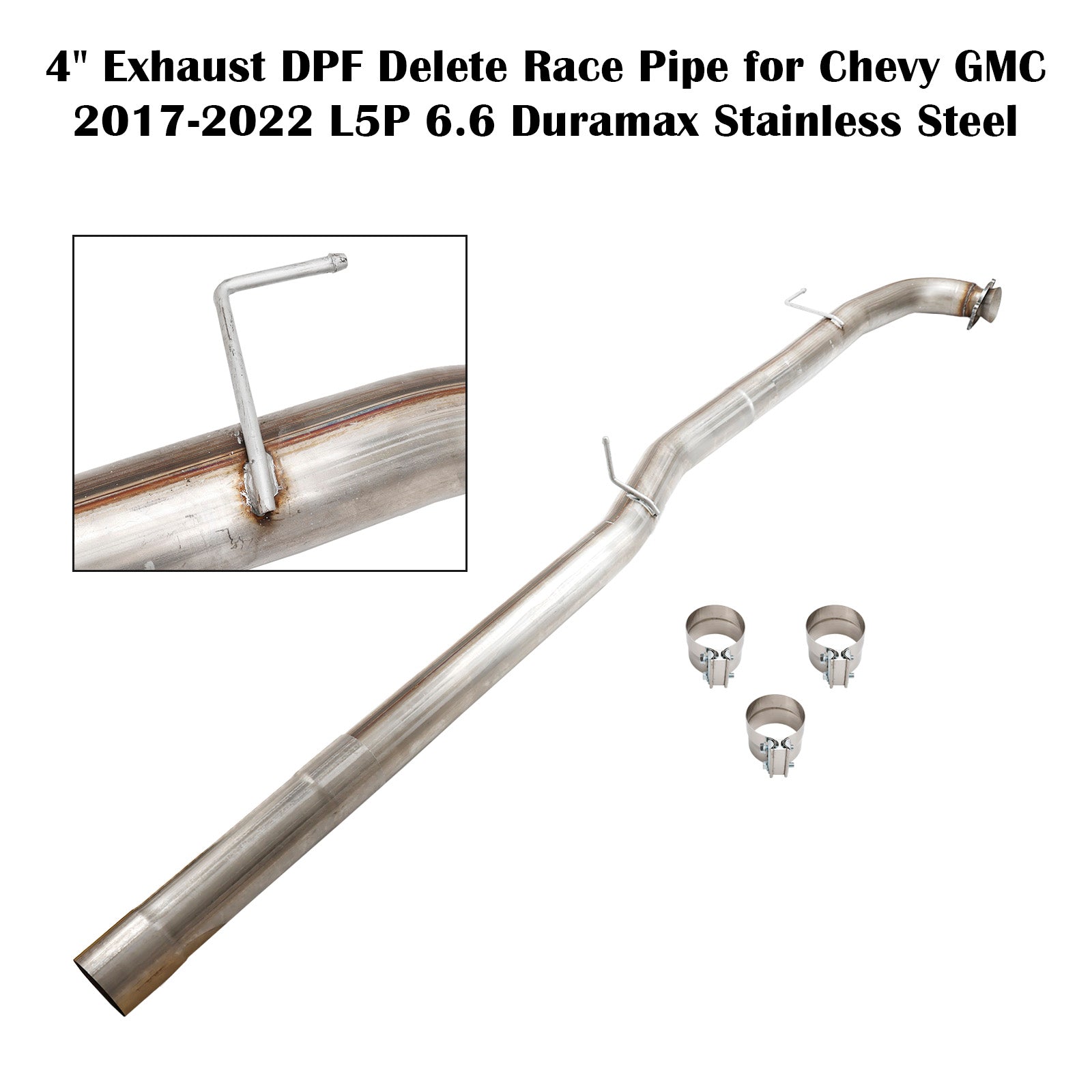 2017-2022 4" Exhaust DPF Delete Race Pipe for Chevy GMC Sierra 2500 3500 HD L5P 6.6L Duramax Stainless Steel Generic