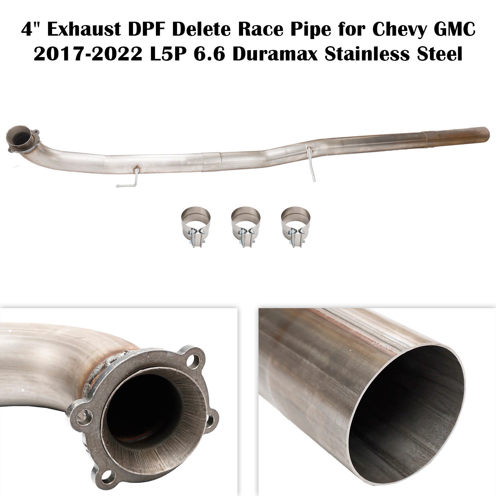 2017-2022 4" Exhaust DPF Delete Race Pipe for Chevy GMC Sierra 2500 3500 HD L5P 6.6L Duramax Stainless Steel Generic