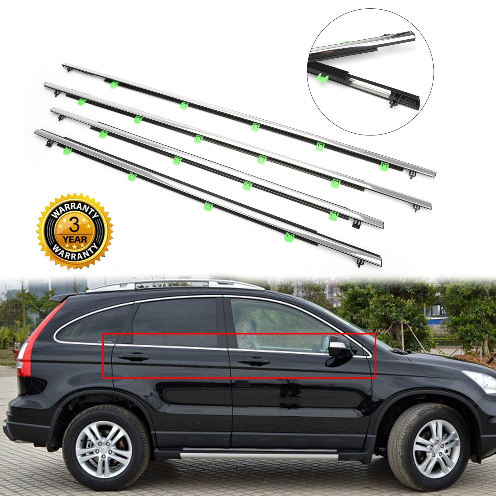 2007-2011 Honda CR-V CRV 4PCS Car Window Moulding Trim Weatherstrips Seal 72950-SWA-A01 Generic