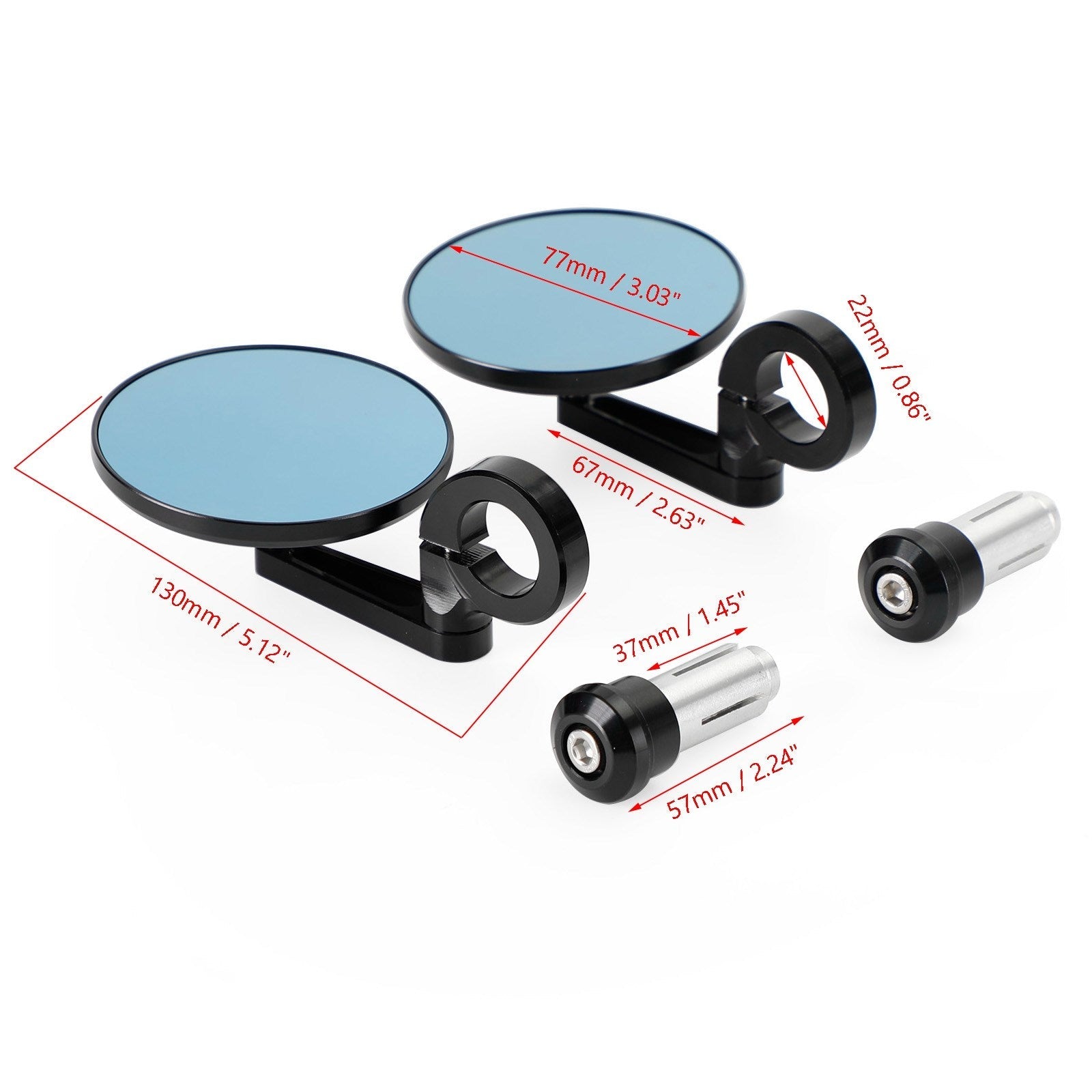 Universal Aluminum Handlebar End Mirror 7/8"-1" Black Short Arm BAR End 3" Round Mirrors Generic