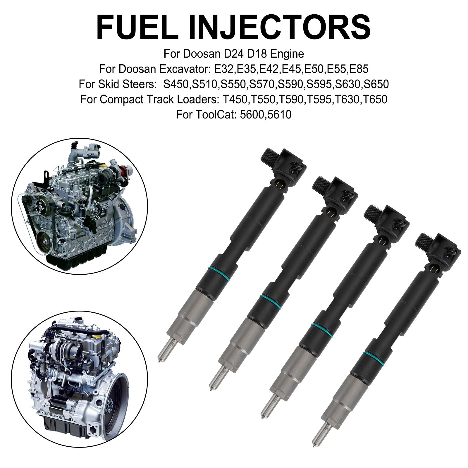4PCS Fuel Injectors for Skid Steers S450 S510 S550 S570 S590 S595 S630 S650 400903-00074D fit Bobcat 28337917 7275454 Generic
