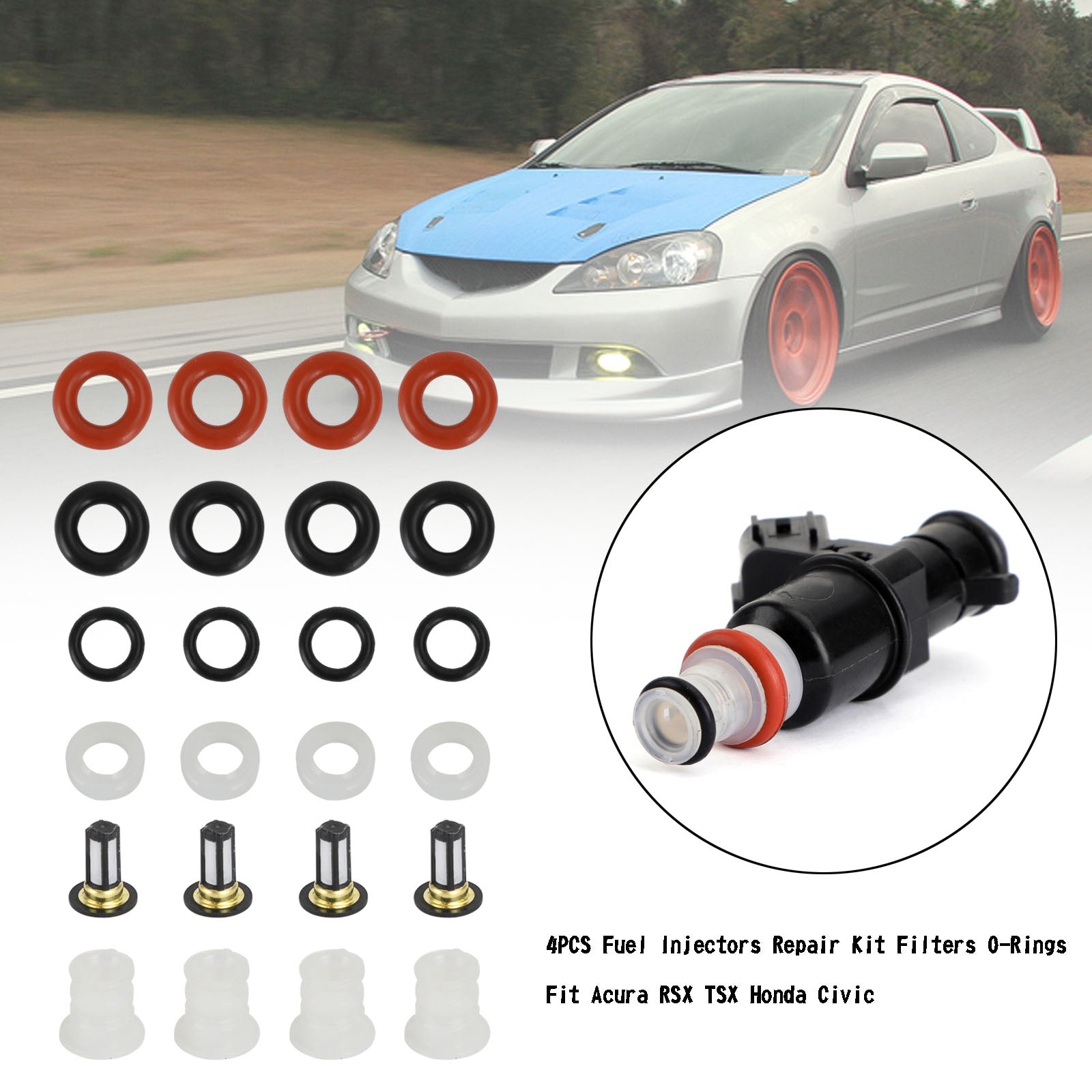 2003-2011 Honda Element 4PCS Fuel Injectors Repair Kit Filters O-Rings