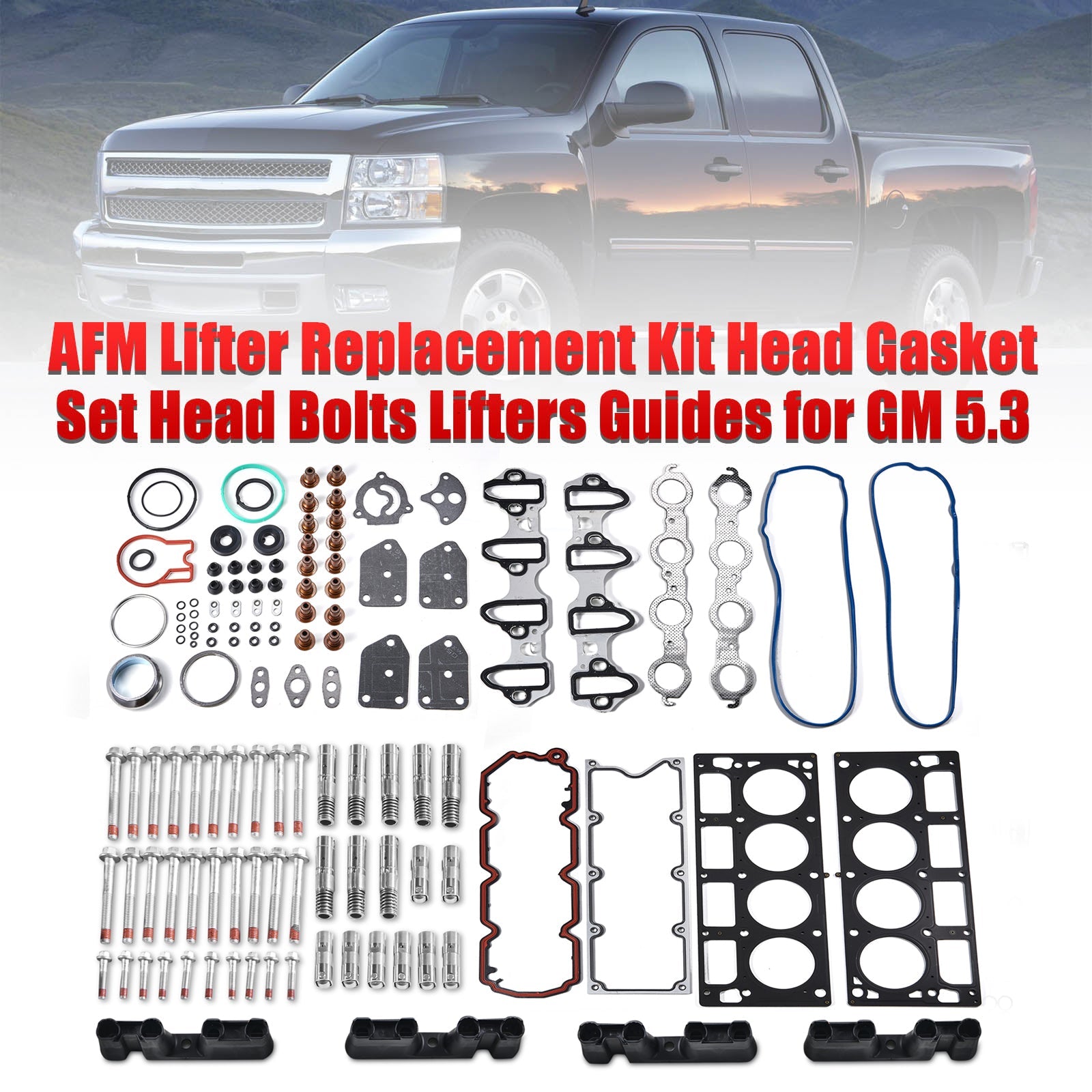 2010-2013 GMC Sierra 5.3L V8 OHV 16 Valve AFM Lifter Replacement Kit Head Gasket Set Head Bolts Lifters Guides Generic
