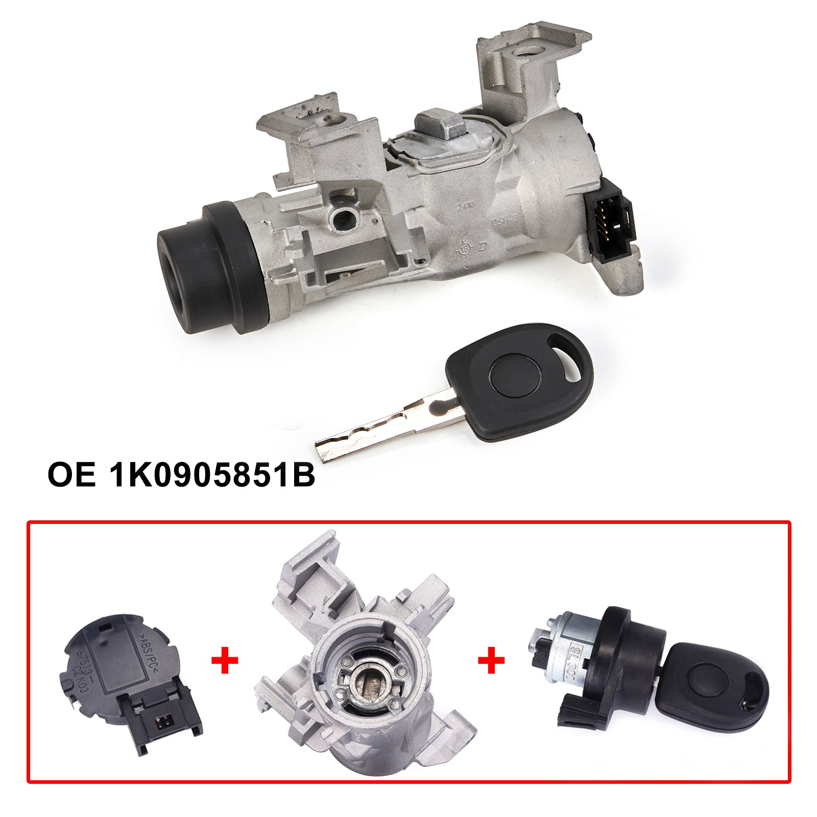 2004-2011 Volkswagen Caddy Ignition Switch With Lock Cylinder Key Spare Key 1K0905851B 1K0953527D Generic