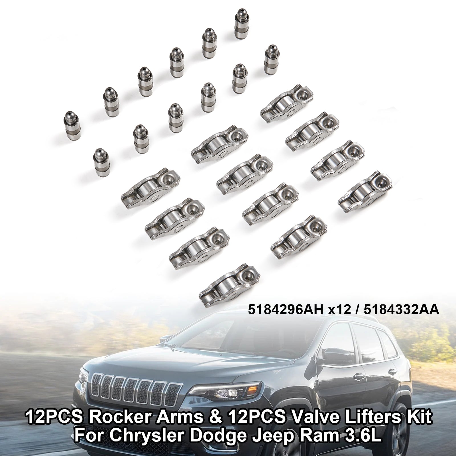 2011-2019 Jeep Grand Cherokee 3.6L engines-2018 UP 3.0L 12PCS Rocker Arms & 12PCS Valve Lifters Kit 5184296AH 5184332AA Generic