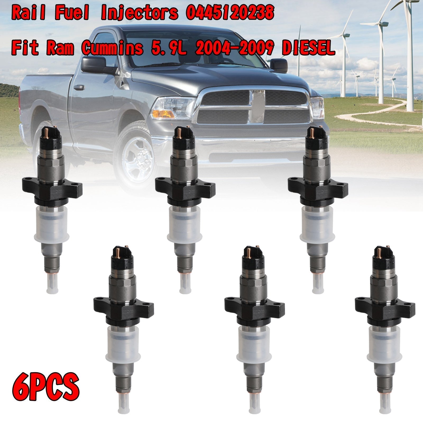 2004.5-2009 Dodge Ram 2500/3500 Cummins 5.9L DIESEL 6pcs Rail Fuel Injectors 0445120238 5263316 0445120103 0445120208 Generic