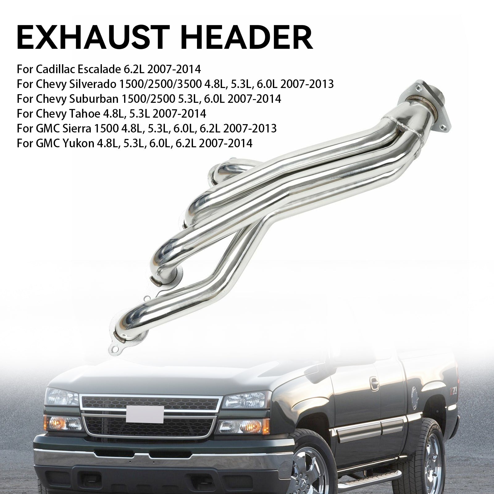 2007-2013 GMC Sierra 1500 4.8L 5.3L 6.0L 6.2L Stainless Steel Exhaust Manifold Headers
