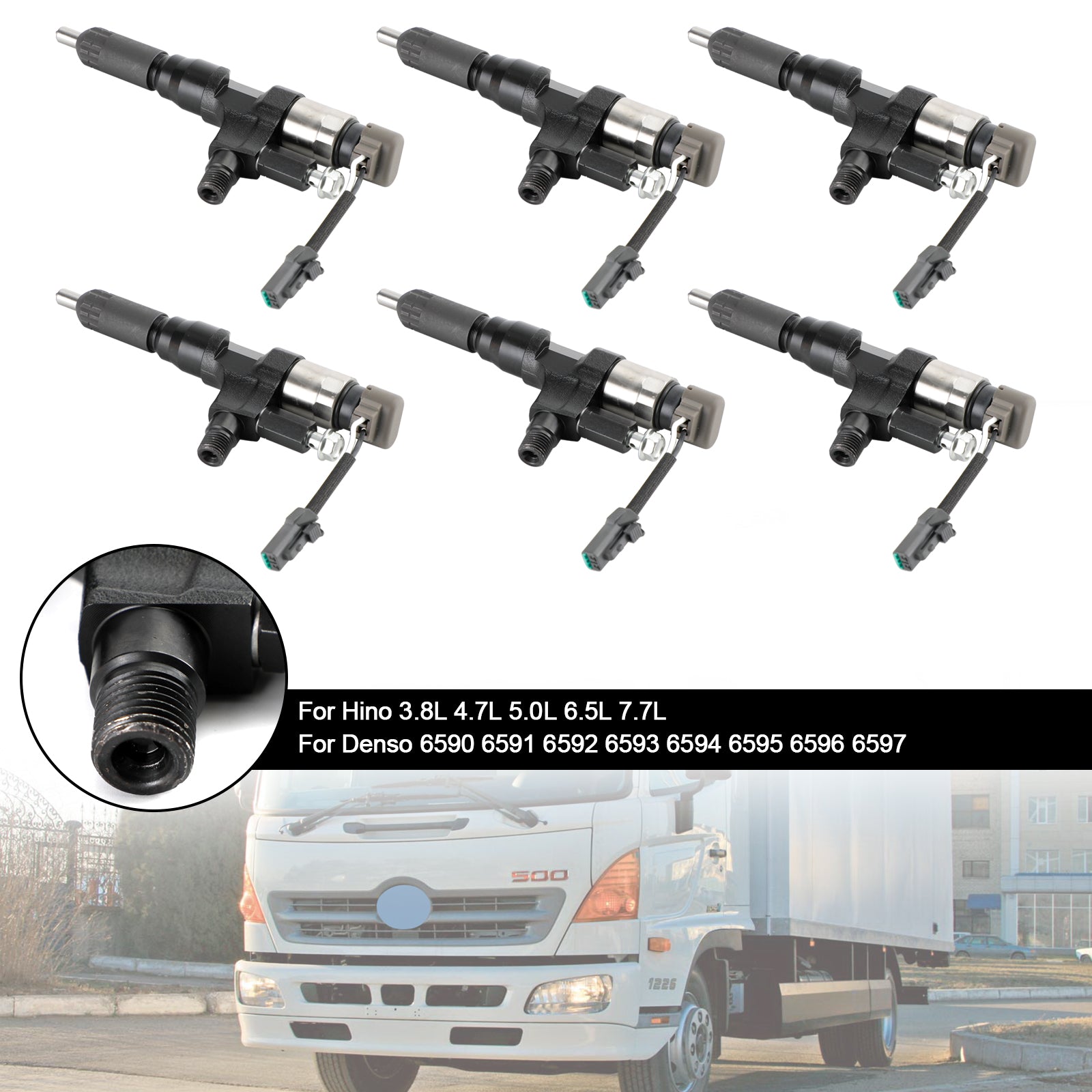 Hino 3.8L 4.7L 5.0L 6.5L 7.7L 6PCS Fuel Injectors 095000-6593 CB84034501S 095000-6594 Generic