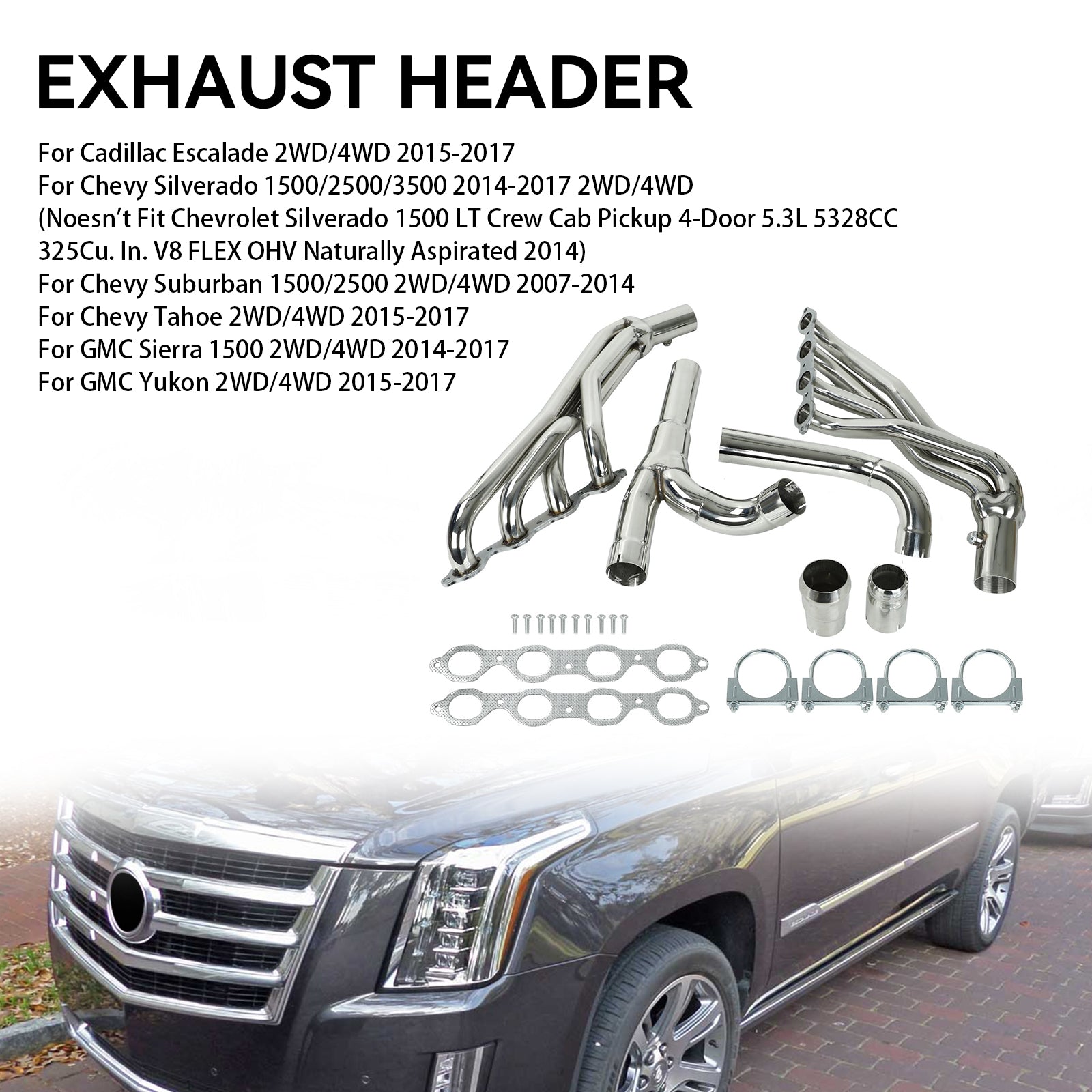 2014-2017 Chevy Silverado 1500/2500/3500 GMC Sierra 1500 2WD/4WD Stainless Exhaust Header Generic
