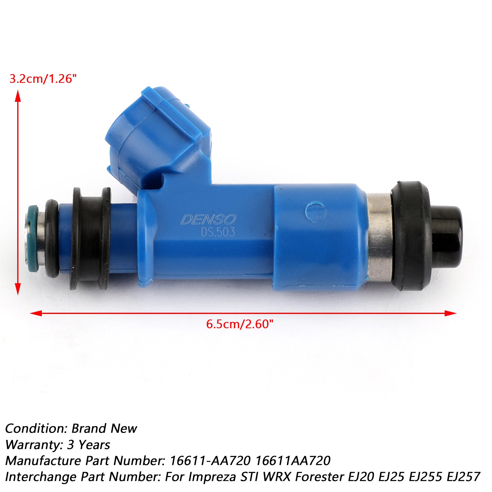 2006-2013 Forester XT 2.5L 4PCS Dark Blue 565cc Fuel Injectors 16611-AA720 EJ20 EJ25 EJ255 EJ257 Generic