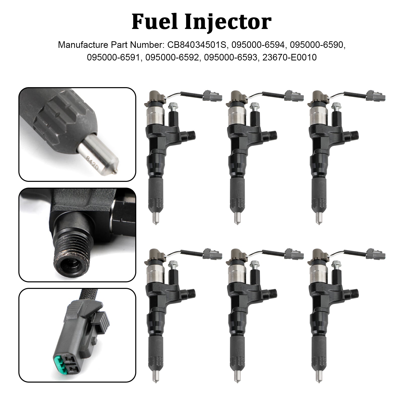 Hino 3.8L 4.7L 5.0L 6.5L 7.7L 6PCS Fuel Injectors 095000-6593 CB84034501S 095000-6594 Generic