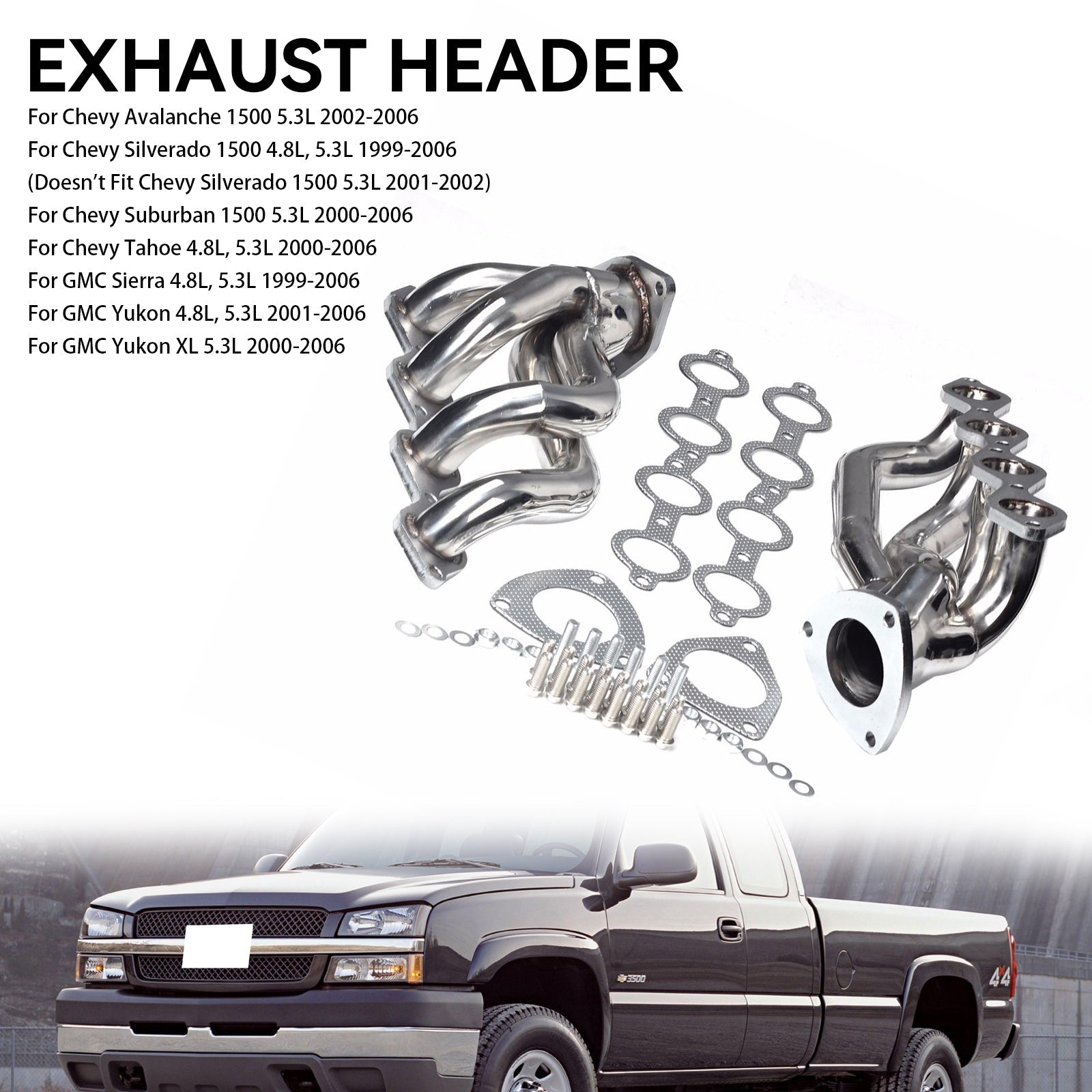 1999-2006 GMC Sierra 4.8L, 5.3L Manifold Headers Generic