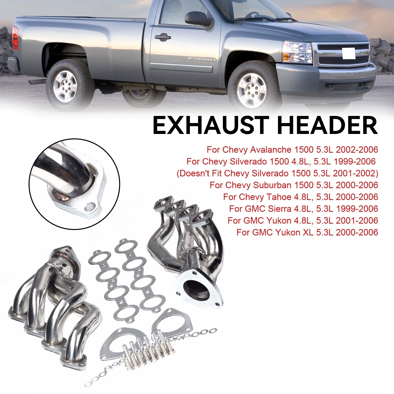 1999-2006 GMC Sierra 4.8L, 5.3L Manifold Headers Generic