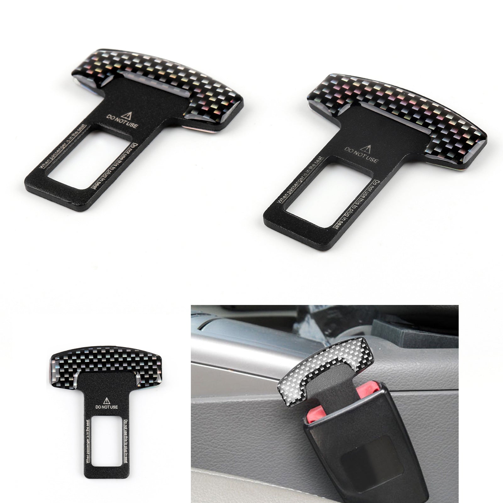 2PCS Universal Car Safety Seat Belt Buckle Alarm Stopper Clip Clamp Carbon Fiber Generic