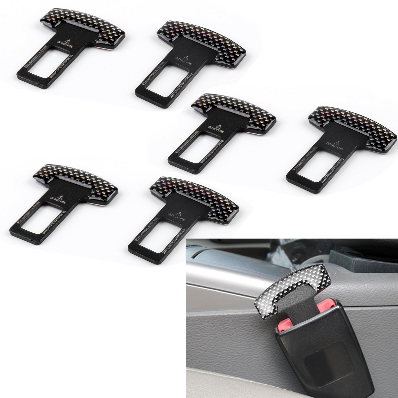 6PCS Universal Car Safety Seat Belt Buckle Carbon Fiber Car Alarm Stopper Clip Clamp Generic