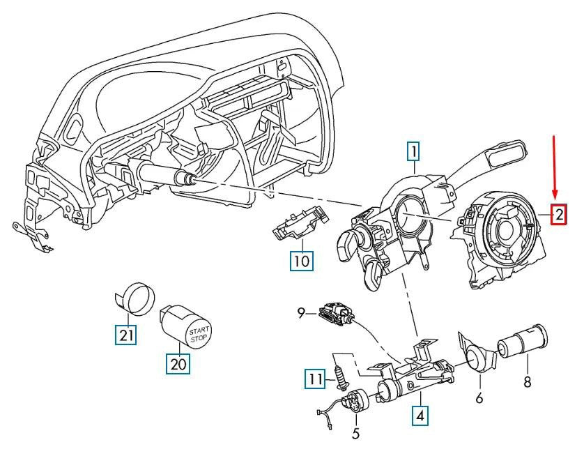 2013-2021 Audi A3 S3 RS3 Q2 Steering Angle Sensor Clock Spring Module 5Q0953549E